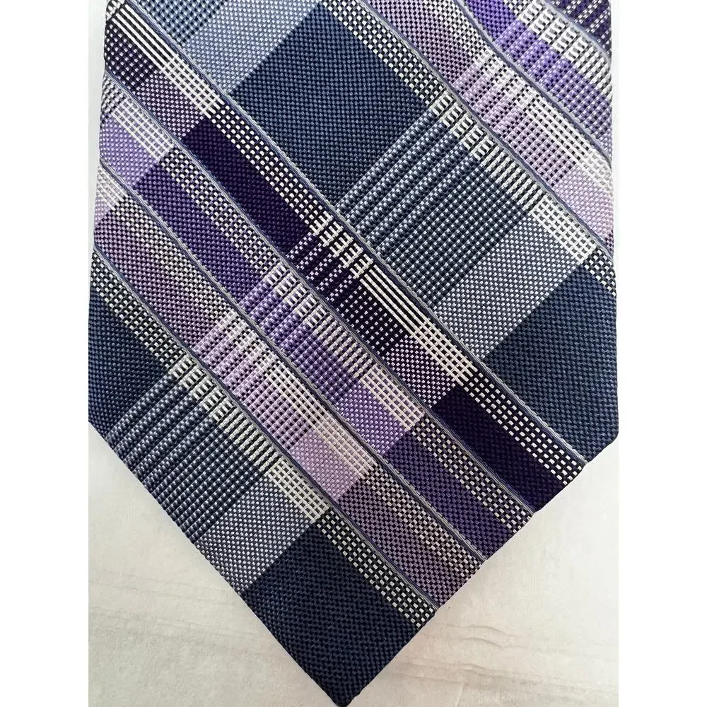 Pronto Uomo Purple Twill Silk Tie Classic Plaid Mens‎ Necktie